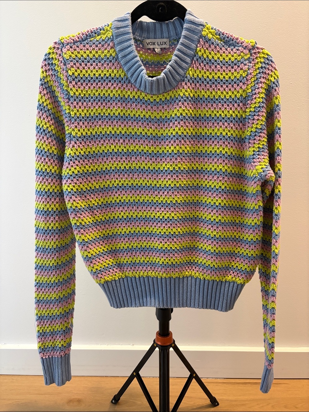 Pastel Stripe Crewneck Sweater in Light Blue